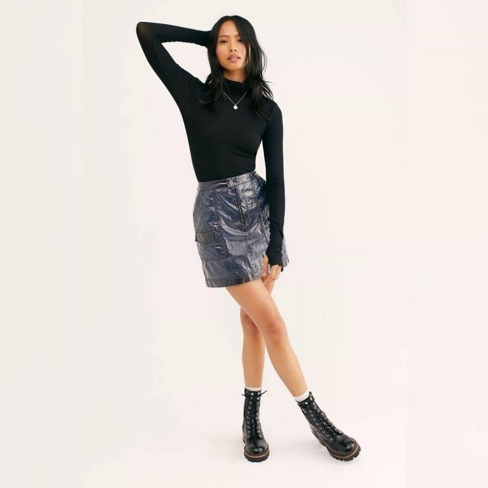 NWT FREE PEOPLE TOO COOL FOR SCHOOL QUILTED MINI Blue Lagoon SKIRT SIZE 2